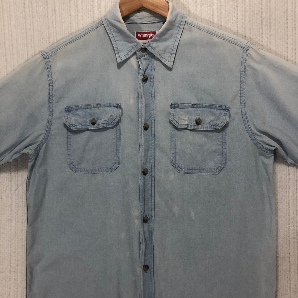 Wrangler Denim Shirt Mens Small Short Sleeve Button‎ Up Light Wash Western